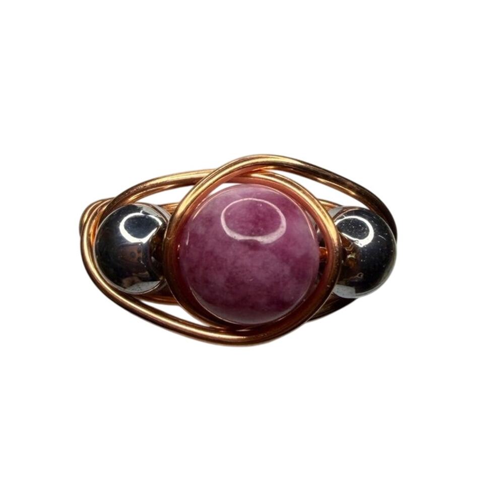 Jade ring copper handmade colored gemstone 8